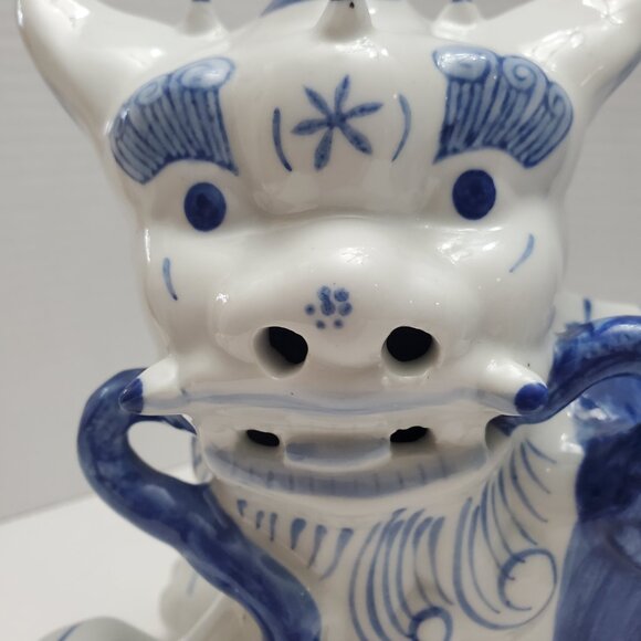 Foo Dogs, Chinese Guardian Lions, Blue And White, Porcelain, Vintage, Pair, Figu - Picture 4 of 12
